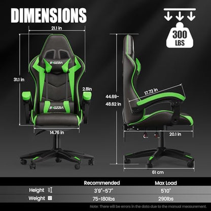 Bigzzia Gaming Chair, Ergonomic Video Game Chairs with Pillow and Lumbar Support, Racing Style Height Adjustable Computer Chair with 360°-Swivel Seat for Adults and Teens
