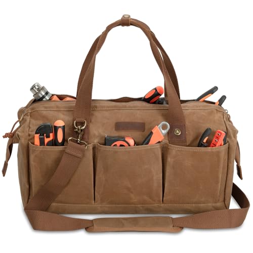 Heavy Duty 18-Inch Tool Bag with 12 Pockets, Large Zippered Tool Organizer, Portable Empty Toolbox for Mechanics, Electricians, DIY ? Durable Soft Handle, Ideal Father¡¯s Day or Birthday Gift