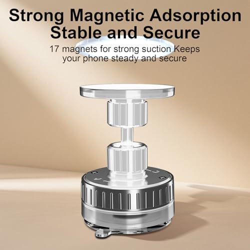 Vacuum Magnetic Phone Holder with 720° Rotation, Strong Suction Cup Mount for Car Dashboard, Windshield, Desk or Mirror – Universal Fit for Smartphones – Reusable, Adjustable, Stable Grip(White)
