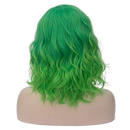 BERON Green Wigs for Women Short Curly Bob Wavy Wig Girls Ombre Green 14" Body Wave Shoulder Length Hair Wig Heat Resistant Synthetic Halloween Cosplay Daily Party Wigs