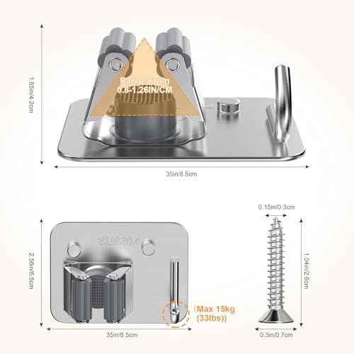 4 Pack Stainless Steel Mop and Broom Holder Wall Mount with Hook, Screw Drilling Mop and Broom Hanger, Single Heavy Duty Storage Rack for Laundry Garage Closet Garden Tool Organizer, Silver