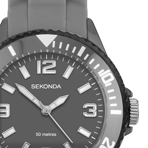 Sekonda Unisex-Child Quartz Watch, Analogue Classic Display and Silicone Strap 1566.27, Grey Strap/Grey Dial
