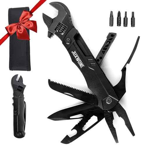 19-in-1 Multitool Wrench ? Stainless Steel Adjustable Wrench with Pliers, Knife, Wire Cutter, Saw, Screwdrivers ? Compact EDC Pocket Tool for Camping, DIY Repairs, Gift for Men