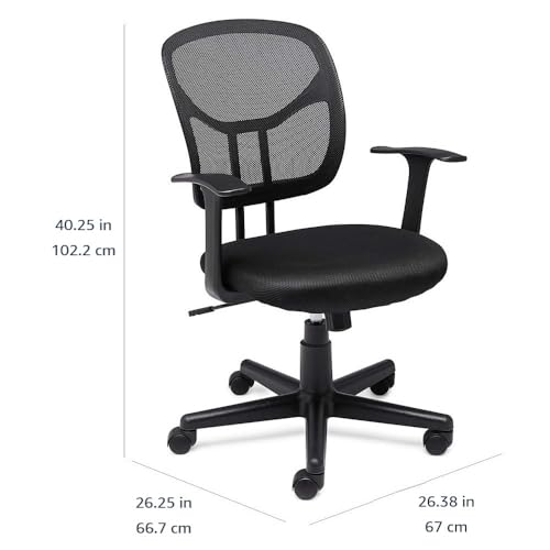 Amazon Basics Mesh Mid-Back Adjustable-Height 360-Degree Swivel Office Desk Chair with Armrests, Lumbar Support and Easy to Assemble, Black