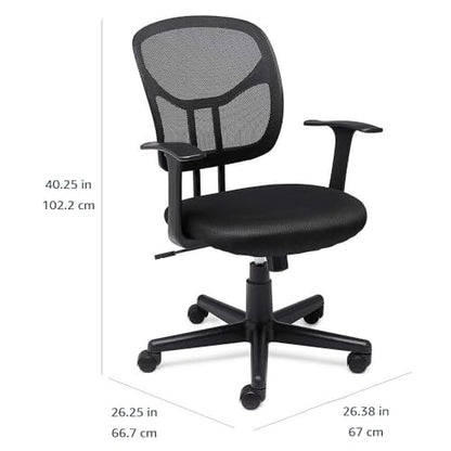 Amazon Basics Mesh Mid-Back Adjustable-Height 360-Degree Swivel Office Desk Chair with Armrests, Lumbar Support and Easy to Assemble, Black