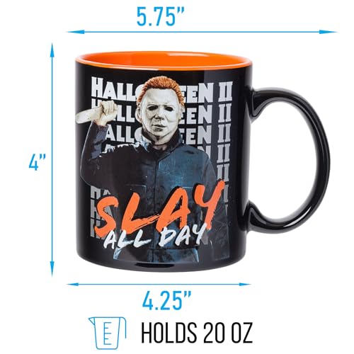Silver Buffalo Halloween II Slay All Day Scary Ceramic Mug with Sculpted Handle, 20 Ounces