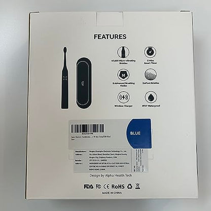 JTF Electric Toothbrushes for Adults, Portable Sonic Toothbrush with 6 Brush Heads & 5 Cleaning Modes, 40000 Vpm & Ipx7 Sonicare Rechargeable Toothbrush with Travel Case & 2 Mins Smart Timer,Navy Blue