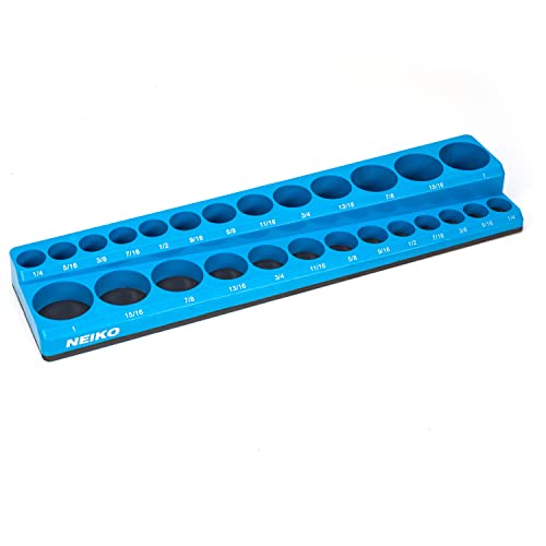 NEIKO 03972A Magnetic Socket Holder, 3/8¡± Drive, 1/4¡± to 1¡± SAE, Shallow & Deep Sockets Tray, Standard Socket Set Organizer, Socket Organizers for Toolboxes Trays, Scratch Free, High Visibility