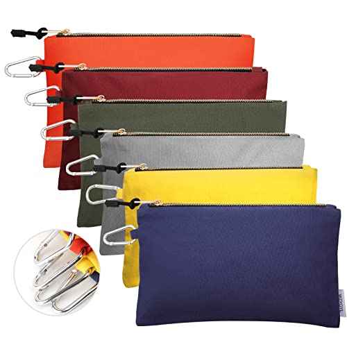 Canvas Tool Pouch Zipper Bags,16OZ(A) Utility Bags Heavy Duty Tools Pouch with Carabiner, 12 * 7 Inch Multipurpose Durable Storage Organizer Tote,6 Pack