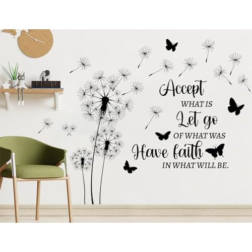 Dandelion Wall Decals Flowers Wall Stickers Inspirational Quotes Wall Art Decals Peel and Stick Removable DIY Flying Butterfly Motivational Sayings Wall Murals for Kids Bedroom Classroom Decor