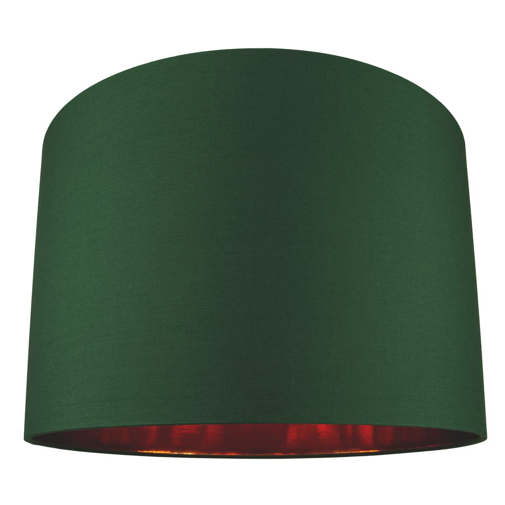 Modern and Chic Forest Green Cotton Fabric 16" Floor, Table or Pendant Circular Drum Lampshade with Shiny Copper Inside | Beautiful Statement Piece by Happy Homewares