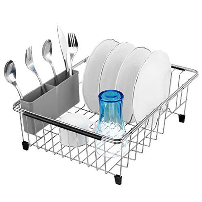 iPEGTOP Cutlery Utensil Silverware Drying Rack Basket Holder with Hooks - Flatware Storage Solution for Kitchen Dish Drainer Dish Drying Rack, Grey
