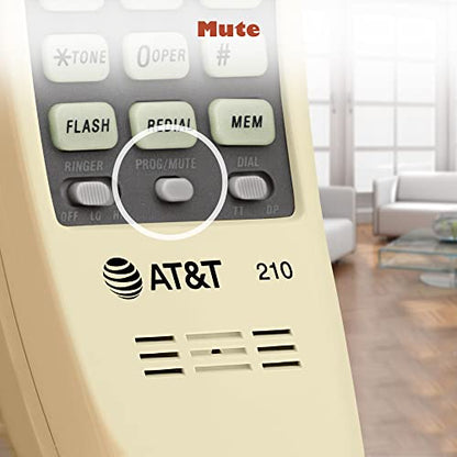 AT&T TRIMLINE 210 Corded Home Phone, No AC Power Required, Improved Easy-Wall-Mount, Lighted Big Button Keypad, 13 SpeedDial Keys, Last Number Redial, Mute, Flash, Volume Control, Beige