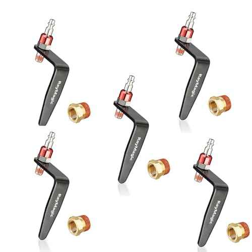 RayMagic Steel Pneumatic Tool Rafter Hook Hanger, Lightweight, Durable,Reusable Metal Organaizer Adjustable Easy Install Hooks With 1/4" Air Tool Swivel Fitting, for Air Nailer, 5-Piece Brass Fitting