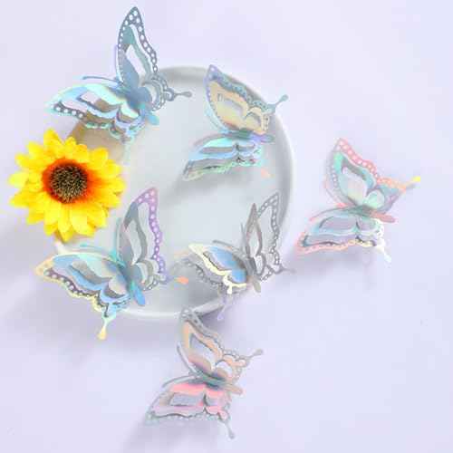 24Pcs 3D Butterfly Wall Stickers, Laser Cut Butterfly Decorations for Parties, Birthdays & Cake Decor Room & Wall Decor (Multicolor)