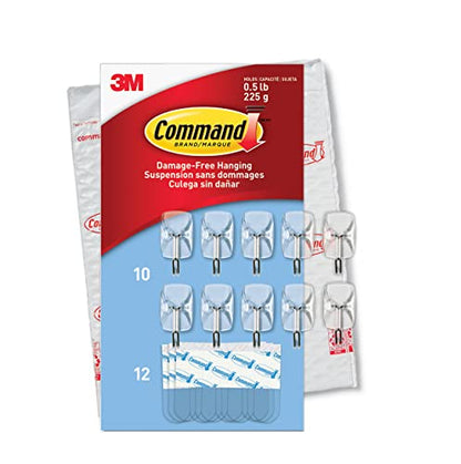 Command Small Clear Wire Toggle Hooks, 10 Wall Hooks and 12 Command Strips, Damage-Free Hanging with Adhesive, Great for Hanging Christmas Decorations, Holds up to 0.5 lb