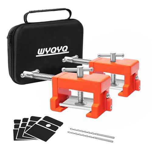 2 Pack Cabinet Clamps with Protective Case & Drill Bit - Heavy Duty Face Frame Clamps for Woodworking, Cabinetry, DIY - Orange Alignment Claw Clamp (Includes Extended Drill Bit)