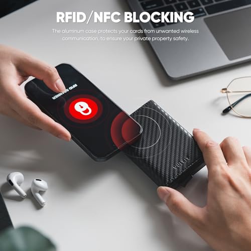 VULKIT Credit Card Holder RFID Blocking Leather Bifold Mens Wallet Automatic Pop Up with Banknote Compartment (Carbonfiber)