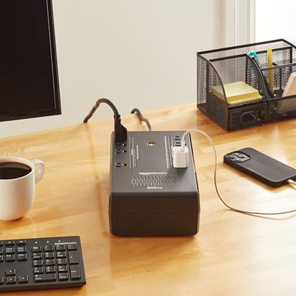 Amazon Basics UPS Battery Backup & Surge Protector 600VA/360W, 8 Outlets, Standby Uninterruptible Power Supply, for Power Outage Protection, Compact, Black