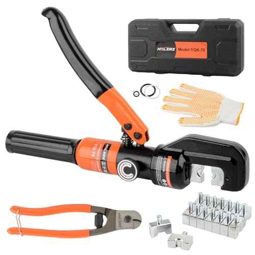 HZLZRZ Hydraulic Crimping Tool and Battery Cable Crimper Tool, Rope Cutter, Wire Crimping Tool Range 12AWG-2/0AWG, 9 Pairs Of Dies For Electrical Terminal Cable Tool Kit (YQK/70)