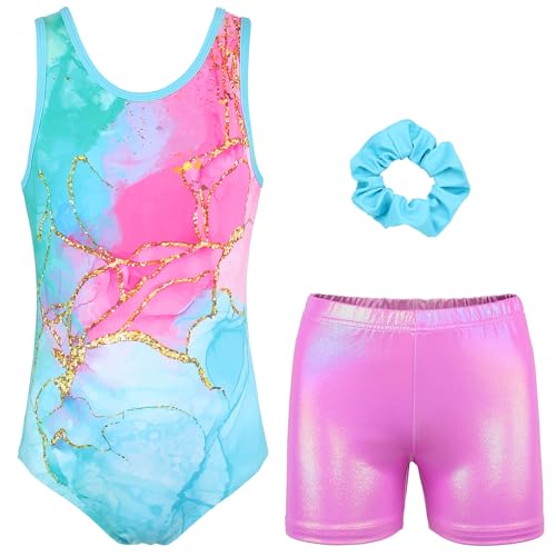 JOYSTREAM Gymnastics Leotards for Girls With Shorts Sparkly Ballet Dance Activewear Mint Crack,6-7Years