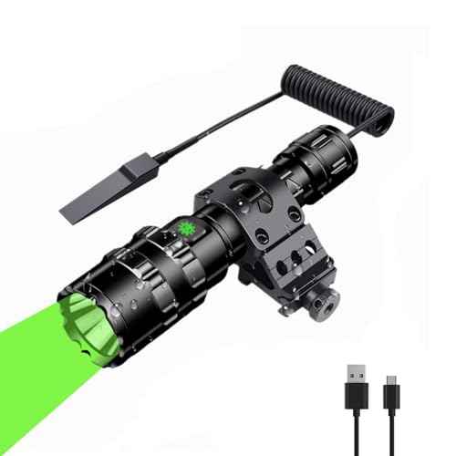 WINDFIRE Green LED Flashlight, USB Rechargeable Green Tactical Flashlight, Zoomable & 5 Lighting Modes Green Hunting Lights, Predator Hog Pig Coyote Light Hunter Torch with Dual Pressure Switch