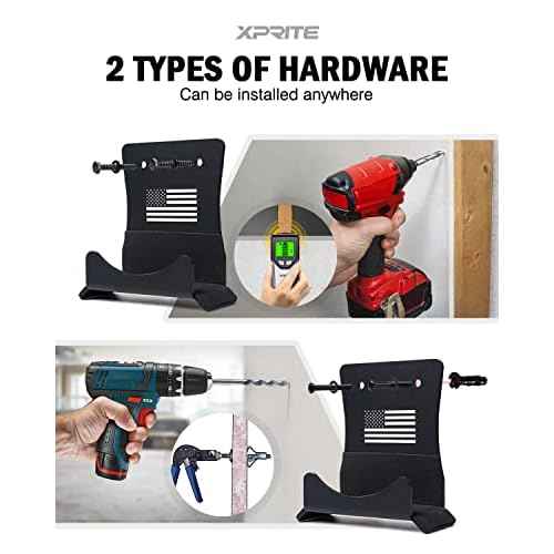 Xprite Door Storage Hangers with US Flag Pattern & Rubber Lining, 4 PCS Removable Wall Mounted Door Storage Holder Hooks Compatible with 1956-2024 Jeep Wrangler CJ YJ TJ LJ JK JKU JL JLU Gladiator JT