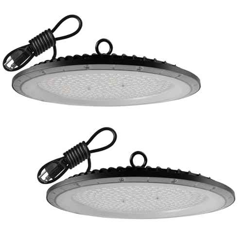 2 Pack UFO LED High Bay Light, 6500K 200W, Black, 21000 LM, IP65 Waterproof, Industrial, High Bay LED Shop Lights