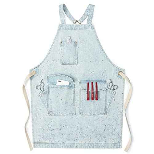 Jeanerlor - Cotton Denim Apron with Pockets Cooking Kitchen Hairdressing Aprons for Women & Men 2 Size