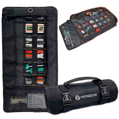 Tool Roll Organizer with Stand-up Baffle,1680D PVC Motorcycle Tool Roll Bag, Heavy duty Wrench Roll with Mesh Zipper Pocket,Roll Up Tool Bag for Motorcycle, Car, Pickup, ATV/UTV, Bicycle or Hobbyist