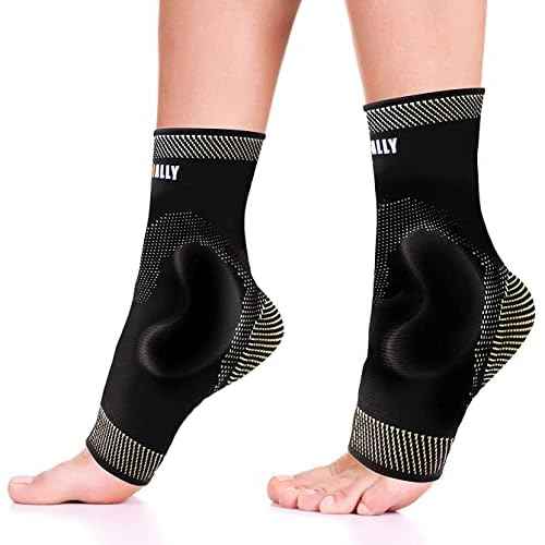 NeoAlly Copper Infused Ankle Brace Silicone Gel Ankle Support Compression Sleeves for Pain Relief, Plantar Fasciitis, Achilles Tendonitis, Large, 1 Pair