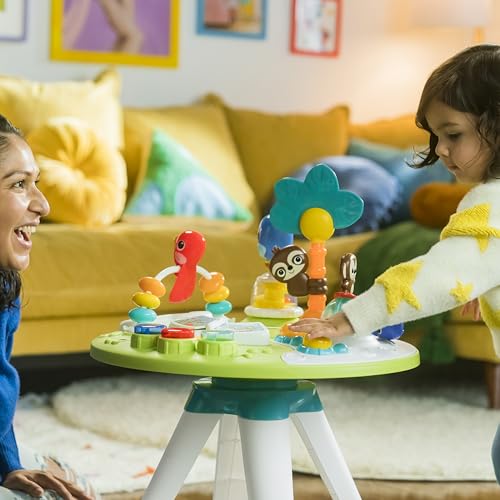 Bright Starts, Around We Go 2-in-1 Walk-Around Activity Centre and Play Table - Tropic Cool, Walker with Music, Lights and Interactive Toys, Removable Seat, Ages 6 Months Plus