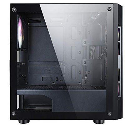 CiT Flash ARGB PC Gaming Case, Micro-ATX, 4 x 120mm ARGB Rainbow Fans Included, Tempered Glass, LED Button, 8 Fan Support, Water-Cooling Ready | Black