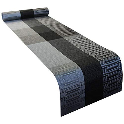 PIGCHCY Elegant Placemats with Matching Table Runner,Washable Vinyl Woven Table Mats Sets(6pcs Placemats+1pcs Table Runner, Black)
