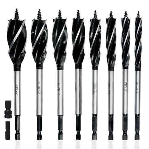 Auger Drill Bit Set for Wood,10pcs 10-25mm with Hex Shank Quick Change,Impact Wood Drill Bit Set with Storage Case,Long Drill Bits for Wood with Adapter