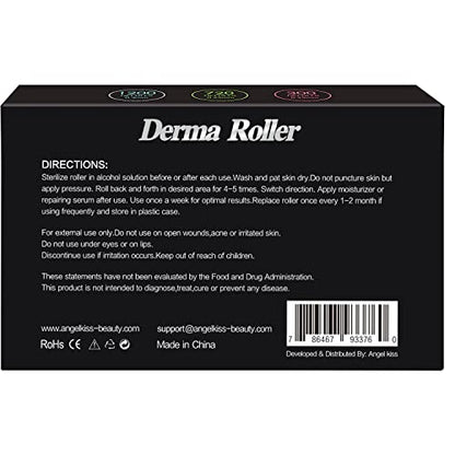 Derma Roller for Face and Body - Angel Kiss 4 in 1 Titanium Microneedling Roller Kit Micro Needle Microneedle Roller, 300 and 720 Needles 0.25mm,1200 Needle 0.3mm, Microdermabrasion Roller Men Women