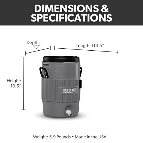 Igloo 5 Gallon Portable Sports Cooler Water Beverage Dispenser with Flat Seat Lid, Insulated Beverage Dispenser, Grey/Black