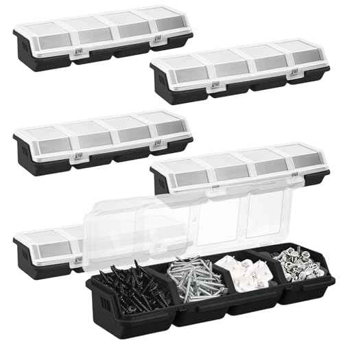 6Pcs Screw Organizers Storage Bins with Lids, Plastic Stackable Hardware Organizer Box for Garage Nails Craft Tool Organizing, Tool Cart Cabinet Workbench Drawers (Black)