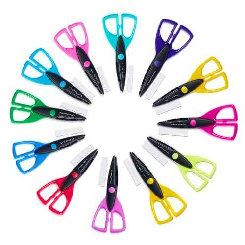 Craft Scissors 12 Pack, 6.5 Inch Decorative Edge for Kids Arts and Crafts, Safe Student Scissor with Colorful Handles for Scrapbooking, School Projects, DIY Paper Cutting Tools