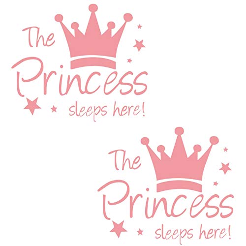 2 Pcs Wall Sticker Princess Sleep Here 13.4 Inch Little Crown Star Art Quotes Wall Decal Decor for Living Room Bedroom