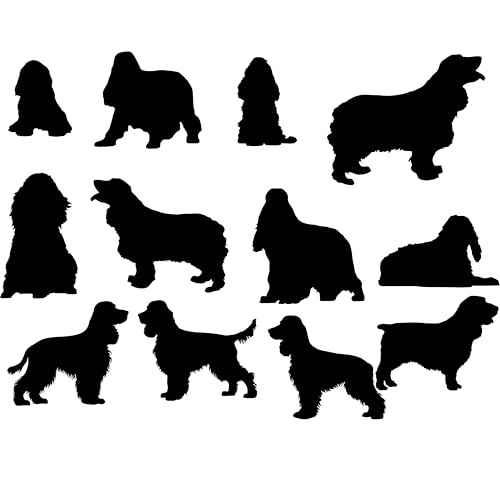 Pet Dog Cocker Spaniel Silhouette 12 Cute Stickers Pack - Dog Lover Gifts - Car Bumper Sticker - Light Switch Sticker - Wall Decal - Scrapbook Stickers (Black, Small Pack)