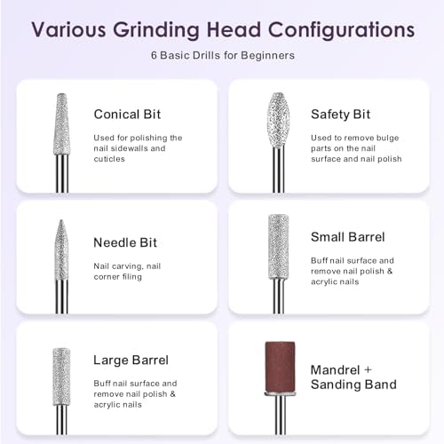 COSLUS Nail Drill Cordless Portable Electric Manicure and Pedicure Set, Professional Nail Files for Acrylic Gel Nails, 6 Nail Drill Bits, Cuticles Hard Skin, Adjustable Speed Rechargeable E File