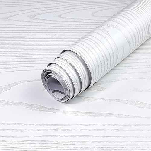 Yun-aeon White and Silver Wood Contact Paper 17.3"x80" Rustic Wooden Peel and Stick Wallpaper Removable Self-Adhesive Wallpaper Wood Grain Contact Paper for Countertops Cabinets