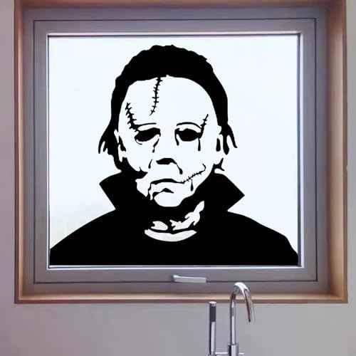 AnFigure Michael Myers Window Stickers - Halloween Decals, Black, Cartoon Style, Vinyl Material, Rectangular Shape, 18"X16", For Walls, Doors, Windows, Furniture