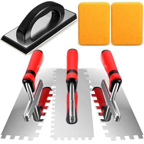 Leinuosen 6 Pcs Tile Tools Set Include 3 Pcs Stainless Steel Square Notch Trowel, 1 Rubber Grout Float and 2 Grout Sponge for Wall Floor Tiling Installation Grouting