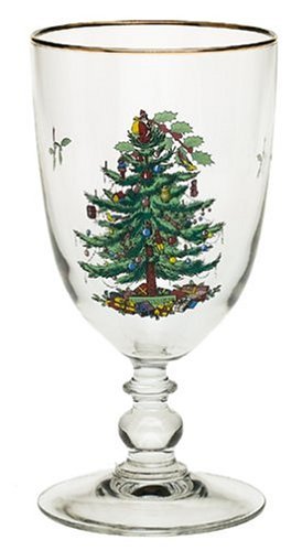 Spode Christmas Tree Gold 16oz Pedestal Goblets (Set of 4) - Gold Rimmed Glasses, Festive Holiday Drinkware for Christmas Dinner, Wedding Gifts - Holiday Glassware for Wine, Cocktails & Martinis