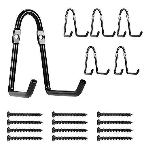 Set of 6 Garage Wall Hooks, Wall Metal Hooks, Double Hooks, Black, Double Garage Hooks for Organizing Ropes, Chairs, Hoses (Model 1)