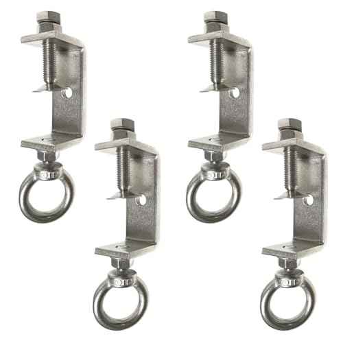 CHENGLONG 4Pcs Pipe Clamp Hooks; Metal Beam Clamp Hanger; 2Inch C Clamp Hook; Stainless Steel; Silver; Lockable Width 1.32"2.4"; Supports Up to 100 Pounds