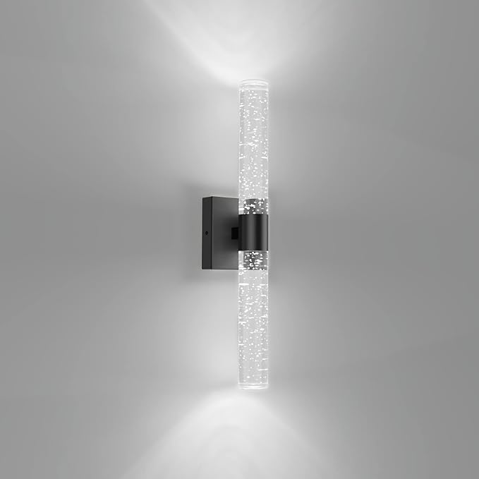 Tipace Black LED Crystal Bathroom Vanity Light Fixtures,Modern Wall Sconces Bubble Glass Wall Lights,6000K Wall Lamp for Bathroom,Living Room, Bedroom,Hallway