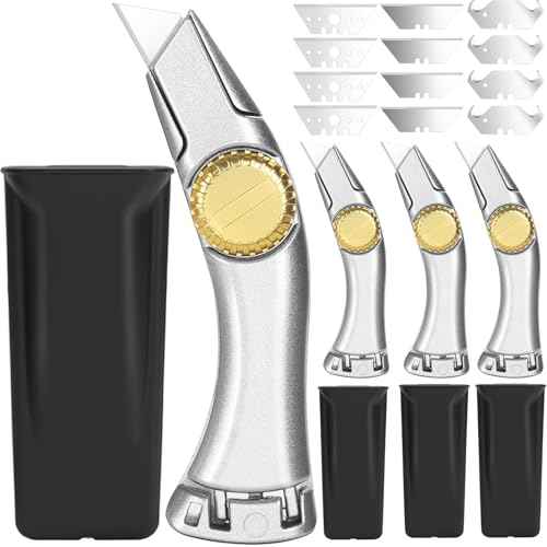 4 Pcs Fixed Blade Navajas para Roofing Utility Knives Heavy Duty Roofer's Knife Utility Knife Roofing Tools£¬Includes 3 Types of Replacement Blades, Heavy Duty Carpet Cutter for Indoor, Outdoor Use